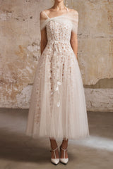 Miua Gored Gathered Lace Midi Dress in white