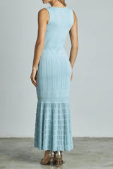 v-neck Beading knit bodycon maxi dress in pale blue