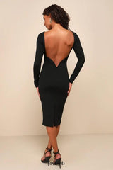 Va Va Voom Black Backless Midi Dress