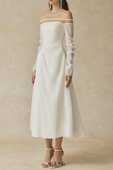 judith off-shoulder A-line Voile Midi Dress in white