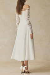 judith off-shoulder A-line Voile Midi Dress in white