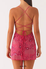 Vietta Sequin Cami Mini Dress in Fuchsia