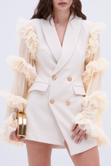 Ruffle Sleeve Blazer Mini Dress - Beige