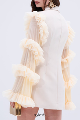 Ruffle Sleeve Blazer Mini Dress - Beige