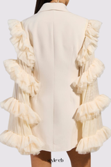Ruffle Sleeve Blazer Mini Dress - Beige