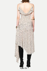 Polka dot sleeveless irregular hem midi dress in apricot