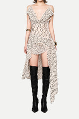 Polka dot sleeveless irregular hem midi dress in apricot