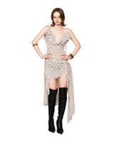 Polka dot sleeveless irregular hem midi dress in apricot