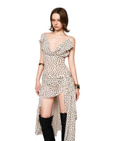 Polka dot sleeveless irregular hem midi dress in apricot