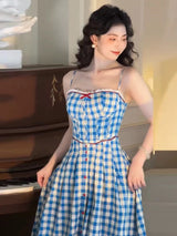 virginia plaid strap maxi dress in blue