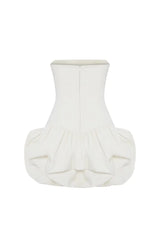 regina strapless puffy mini dress in off-white