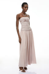 yvonne Off Shoulder Ruched Maxi Dress in pink