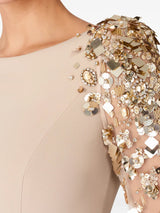 martha Mesh splicing beading diamond maxi dress in apricot