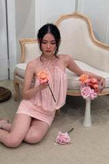 cheryl ruched halter bodycon mini dress in pink