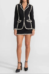 june Tweed Trim Blazer Matching Mini Skirt set - Black