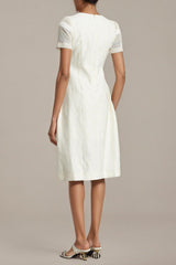 hermosa 3d floral embroidered hollow midi dress in apricot