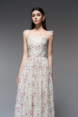 floral print a-line square neck maxi dress