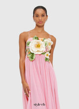 joann Appliqué Camellia Floral Maxi Dress in pink