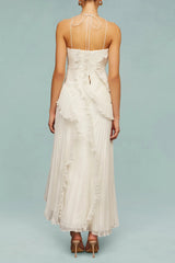 alva Sleeveless Folds Slit Maxi Dress in light white