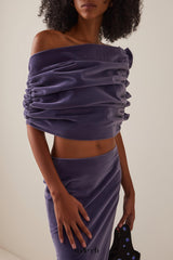 purple Asymmetrical cropped top velvet skirt two-piece set