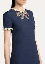 jocelyn rhinestone Embroidered Crepe mini Dress in navy blue