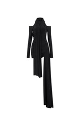 black Off-shoulder bodycon Mini Dress with Cape