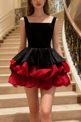 alexandra layer Wavy trim mini dress  - black/red