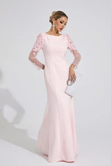 victoria Pink sequin mesh sleeve Maxi Dress