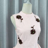 vivien flower embellished puffy mini dress in pink