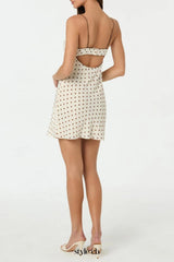 Satin Polka Dot Mini Dress in ivory