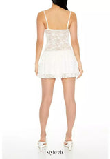 Sheer Lace Bow Mini Dress in white