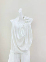 Meeri White Halter Drape Top & Wide-Leg Pants Set