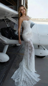 rita ivory sheer lace corset maxi dress with draped neckline