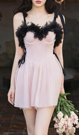 Doman Pink Mesh Embellished One-Piece Swimsuit