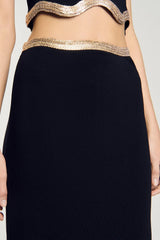 black Long knitted skirt with chain detail