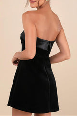 phoebe Black Velvet Strapless Mini Dress