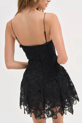 Lace hollow Sleeveless Mini Dress in black