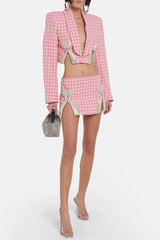 helen Embellished checked wool-blend blazer set in pink