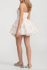 martha Ruffle printed strapless Mini Dress in pink