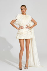 cornelia Apricot pleated Draped Mini Dress