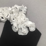 white flower embellished strapless black  midi dress