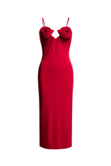 Rose Appliqué Strappy maxi Dress in red