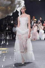 hermosa Lace splicing layer maxi dress in white