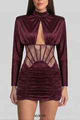phoebe Satin Mini Dress with Lace Corset Insert – Burgundy