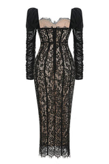 wendy square neck lace maxi dress in black