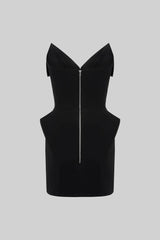 laura Folded Collar Corset Mini Dress in Black