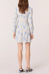 josephine Patterned pleated mini dress in blue