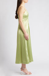 The Elodie Satin Dress In Pistachio