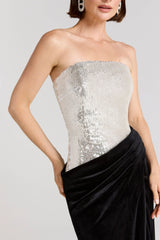 nancy off shoulder sequin high slit velvet maxi Dress - Silver/Black