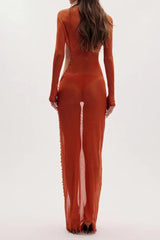 tiffany bikini Beading maxi dress set in orange